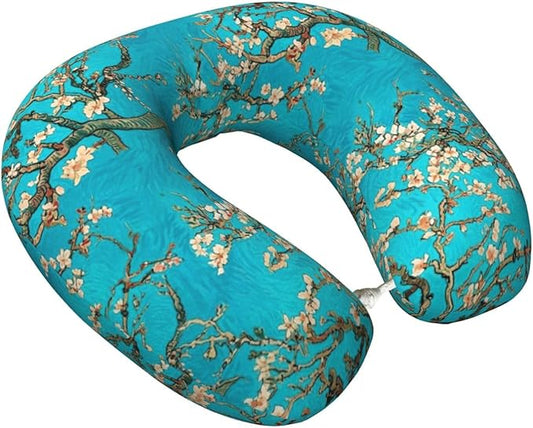 Memory Foam Airplane Pillow Beautiful Apricot Flower Blossom Art for Car Chin Head Neck Supporting, U Shape Pillows Travel Cushion for Office, Nap Sleeping