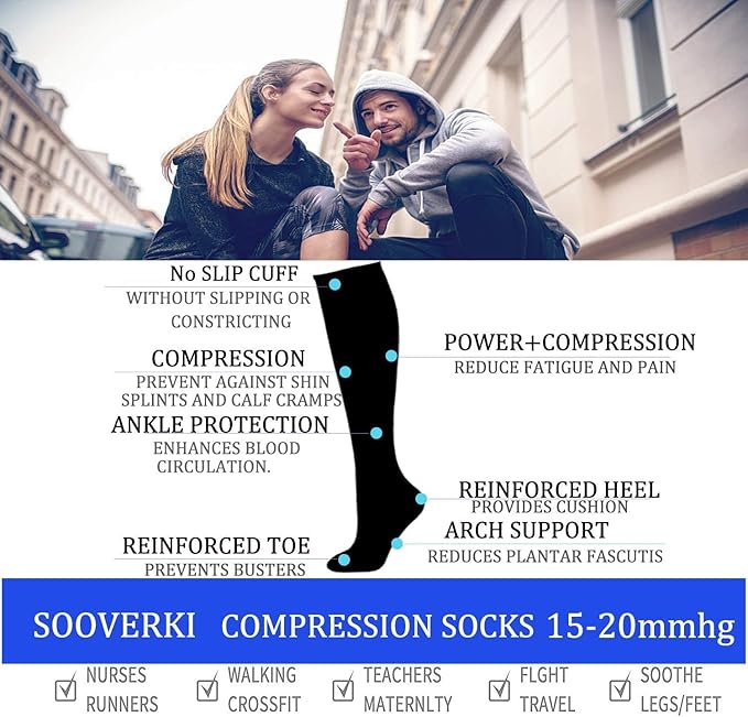 Graduated Copper Compression Socks for Men & Women Circulation 8 Pairs 15-20mmHg - Best for Running Athletic Cycling