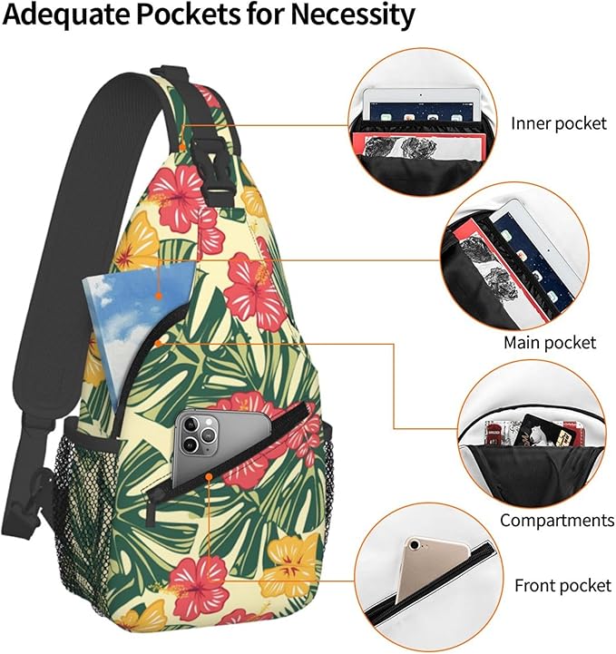 Hawaii Tropical Palm Sling Backpack Crossbody Bag Casual Chest Bags Travel Hiking Daypack Shoulder Bag for Women Men