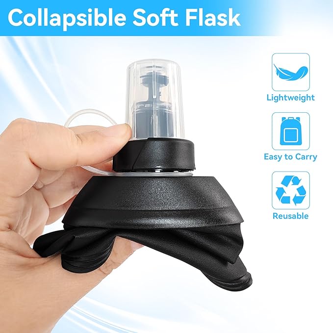 FR 250ml Soft Flask, Collapsible Soft Water Bottle for Hydration Packs - Running & Hiking Folding Water Bottle （Black）