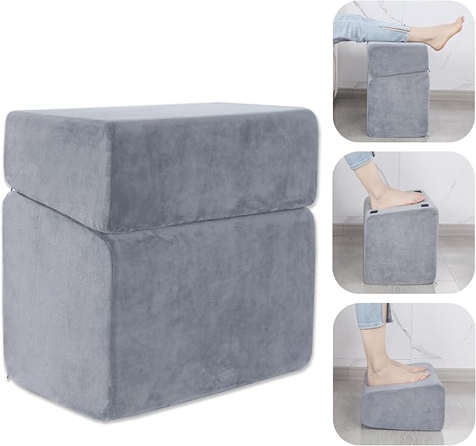 ROYALAY Adjustable Foot Rest Under Desk for Office, High-Density Foam Foot Rest with 3 Adjustable Heights, Ergonomic Footrest with Washable Cover for Home, Airplane, Travel(17 * 11 * 17in, Gray)
