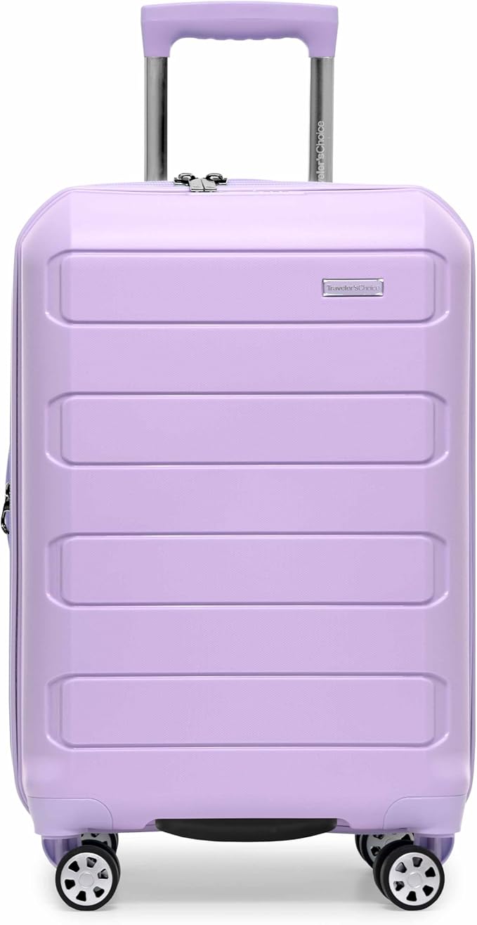 Traveler's Choice Pagosa Indestructible Hardshell Expandable Spinner Luggage, Lavender, 22-Inch Carry-on