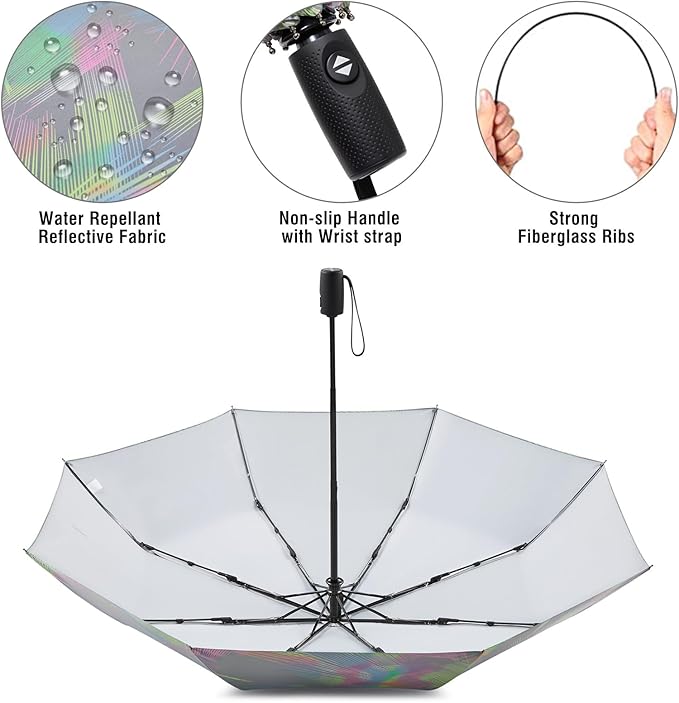 G4Free 46 Inch Reflective Travel Umbrella for Rain Large Windproof Auto Open Close Folding Compact Umbrellas, Strong Fiberglass Frame for Men Women