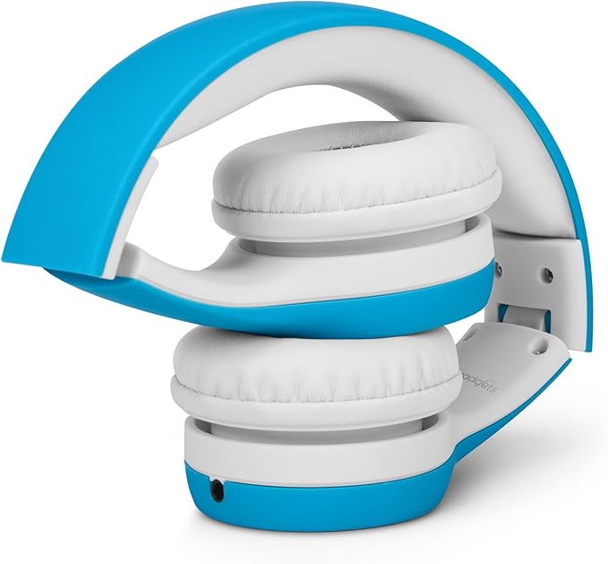 LilGadgets Connect+ Foldable Headphones, Adjustable Fit Soft Touch Padding for Kids with Mic, Volume-Limited & Noise Reduction On-Ear Wired Headset for School with SharePort - Blue, Ages 3-14