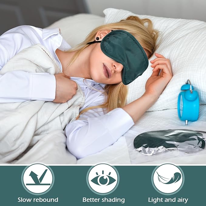Tarpop 200 Pcs Eye Mask Sleeping Blindfold Eye Cover with Adjustable Strap for Games Party Team Building Travel Individually Wrapped Sleep Mask for Women Men (Dark Green)