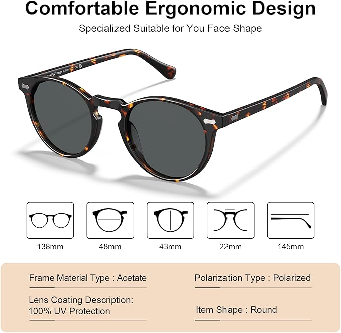 CARFIA Polarized Sunglasses for Women UV Protection Small Face Acetate Frame CA5288