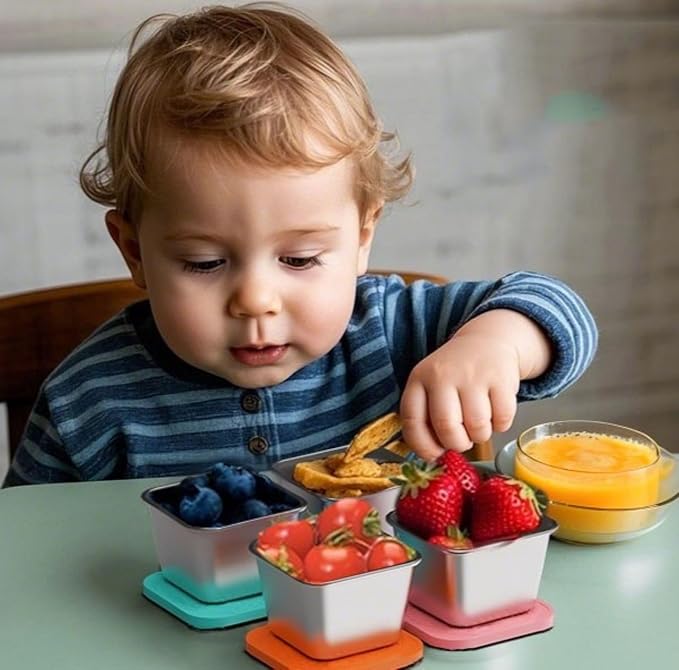 304 Premium Stainless Steel Snack Containers with Silicone Lids, Snackle Box Containers, Easy-Open Leak-Proof Kids for Taking Out for a Picnic, Lunch Box and Travel. (Purple Pink Green-3, 2 OZ)