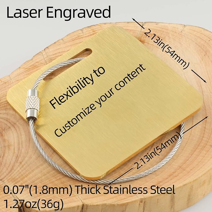 Sturdy and Durable Personalized Luggage Tags for Suitcases,Cruise Essentials Travel Tags for Luggage,Travel Bag Labels,Travel Essentials Heavy-Duty Stainless Steel Gold Square Suitcases Tags