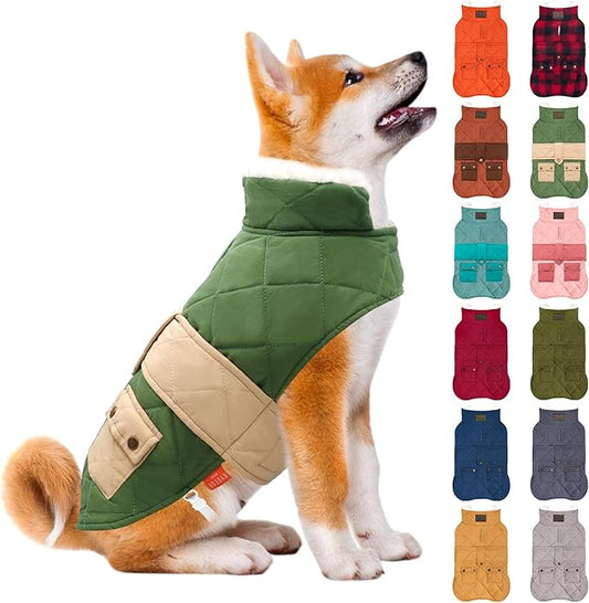KYEESE Dog Coat Soft Pet Sweater for Cold Weather Windproof Dog Coats for Small Dogs Waterproof Dogs Jacket with Fleece Lined Warm Pet Winter Puffer Coat with Leash Hole Thick Pets Clothes with Pocket