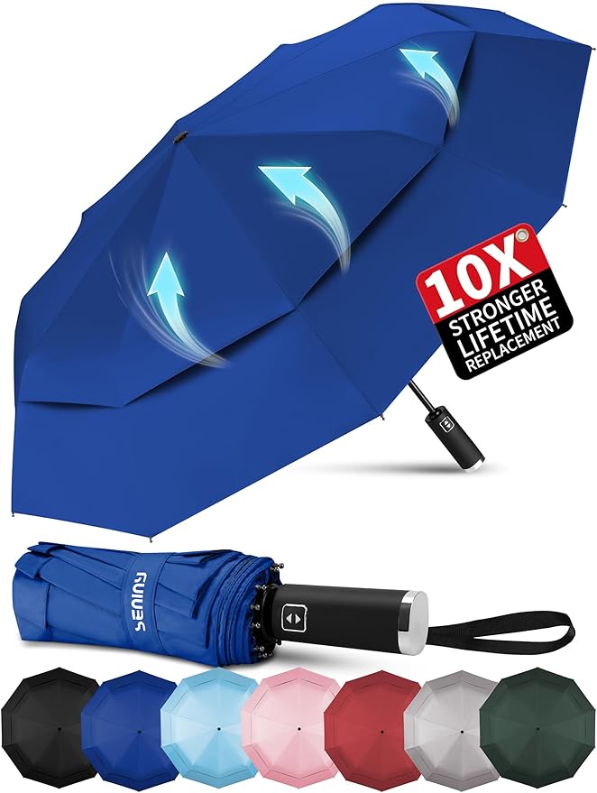 Seniny Windproof Travel Umbrella, Automatic Umbrellas for Rain, Portable & Compact Umbrellas for Backpack, Strong UV for Protection, Folding Small Sun Umbrella for Car, Walking