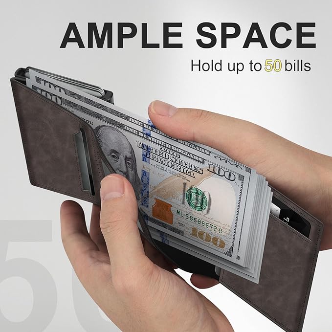 GAOCHALE Wallet for Men Pop up Card Holder, Smart, Slim, Minimalist Design for Front Pocket, Premium RFID Blocking, 10-14 Card Capacity | ID Window | Cash Slot(Gradient Dark Brown)