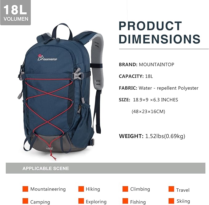 MOUNTAINTOP 18L/25L/40L Hiking Backpack,Lightweight Travel Backpack with Rain Cover for Outdoor Backpacking, Camping