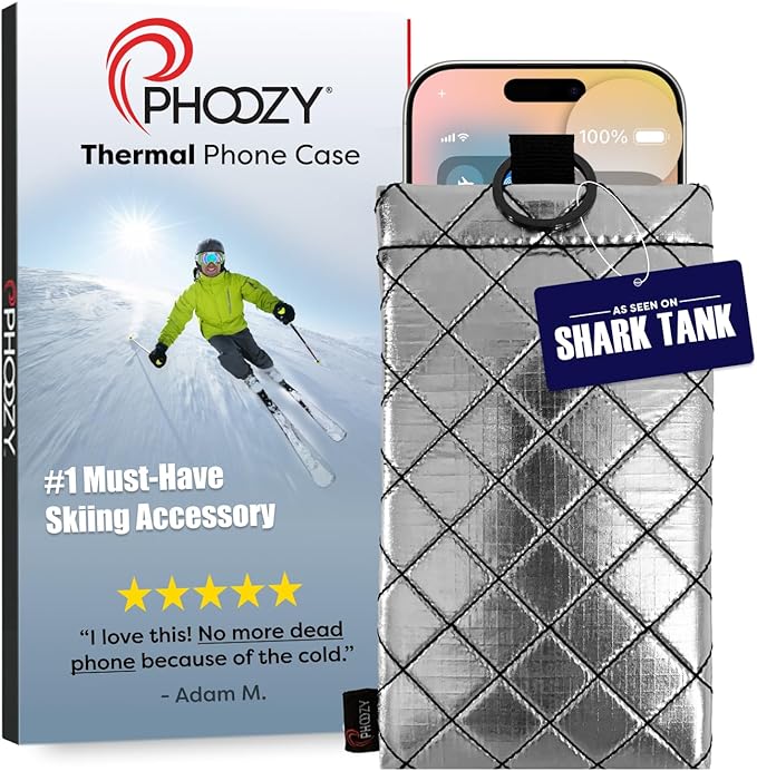 PHOOZY Apollo II Thermal Phone Case Cold Weather Insulated Pouch | Extends Battery Life 4X | NASA Tech Skiing Snowboard Accessories | Military Grade | Large - Silver