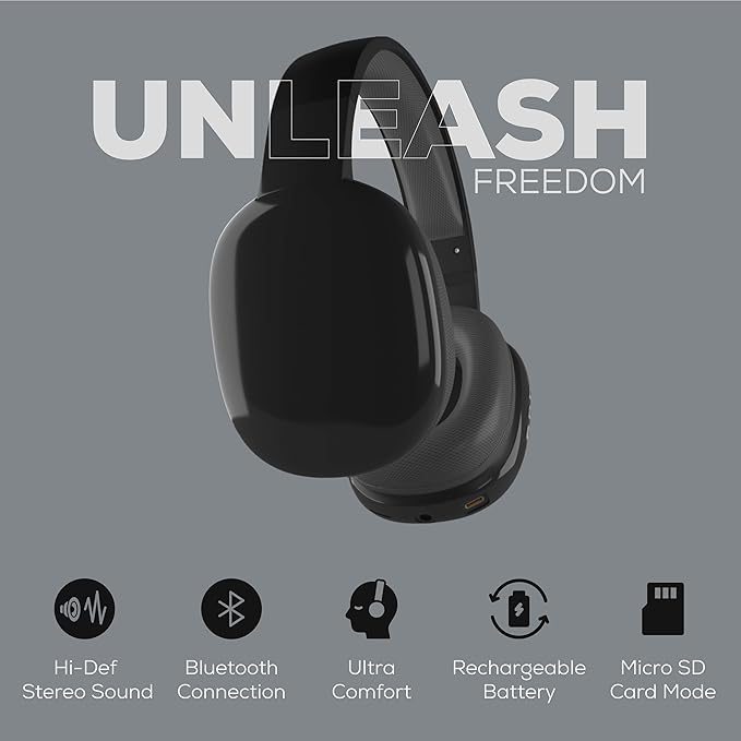 Gabba Goods Wireless Over Ear Bluetooth Headphones with Microphone - Wireless Headset -Noise Reduction - Bluetooth, Wired,Built in Micro SD for Travel, Home, Work TV,PC,Gaming,Cellphone (Black)