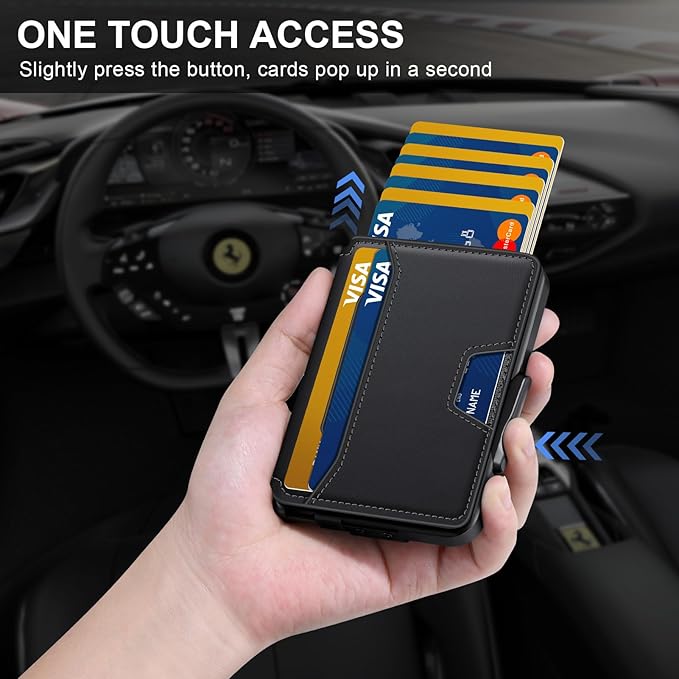 Wallet for Men, Mens Wallet Minimalist Slim Wallet, RFID Blocking Smart Pop Up Wallet with Money Clip & ID Window, Metal Compact Wallet, Aluminum Credit Card Holder Wallet