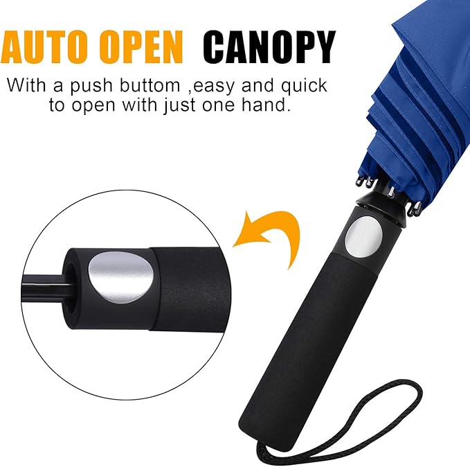 G4Free 62inch Portable Golf Umbrella Automatic Open Large Oversize Vented Double Canopy Windproof Waterproof Sport Umbrellas(Blue/Navy)