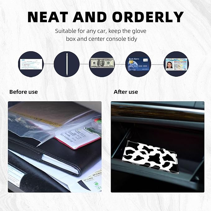 Car Registration and Insurance Holder PU Leather Vehicle Insurance and Registration Holders Wallet Case with Elastic Band Closure for ID Card, Driving Licence, Black and White Cow Print