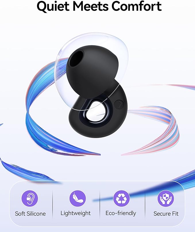 50dB Ear Plugs for Sleeping Noise Cancelling, Ultra-Comfy Noise Cancelling Ear Plugs for Noise Reduction, Concerts, Work, Airplane, Concert Ear Plug Silicone Earplugs with 7 Eartips Black