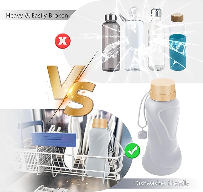 Collapsible Water Bottles,650ml,Leak Proof,Reuseable BPA Free Silicone Foldable Water Bottles,Durable Lightweight for Travel Gym Camping Hiking,Compact Size Portable Sports Water Bottle (Grey)