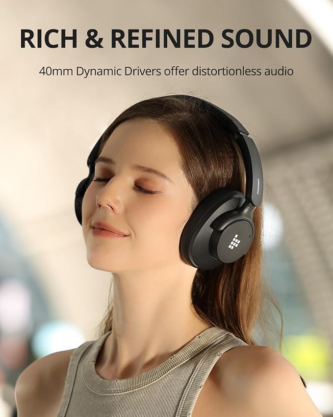 Tronsmart Q20S Hybrid Active Noise Cancelling Headphones, Wireless Over Ear Headphones with Mic, Hi-Res Audio, 60H Playtime, Deep Bass Custom EQ via App, Comfort Fit, for Travel Home Office