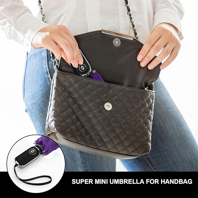 LEAGERA Compact Travel Umbrella for Purse - Flat Handle, Waterproof for Light Rain