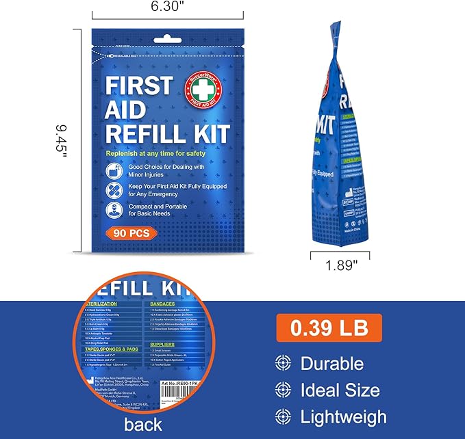 90 Pieces First Aid Refill Kit - Wound Care Kit Includes Bandages for Home, Travel, Hiking - Portable Replacement Kit for First Aid Medical Supplies（2 Set）