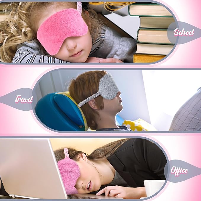 Cuffbow 6 Pcs Plush Sleep Eye Mask Silk Furry Eye Covers for Sleeping Cute Sleep Mask Fluffy Comfortable Sleeping Blindfold for Travel Sleepover Nap Party Supply Women(Simplicity,Pure)