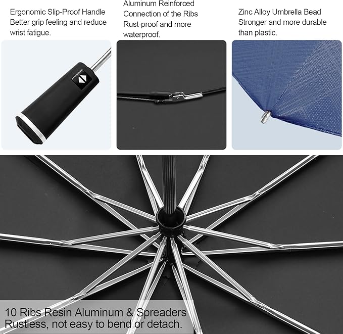 Satol 46/54/62 Inch Large Golf Umbrella, Windproof 10 Ribs Automatic Open/Close Oversize Double Canopy Vented Portable Folding Travel Umbrellas, UPF 50+ Sun & Rain Compact Umbrellas for Outdoor