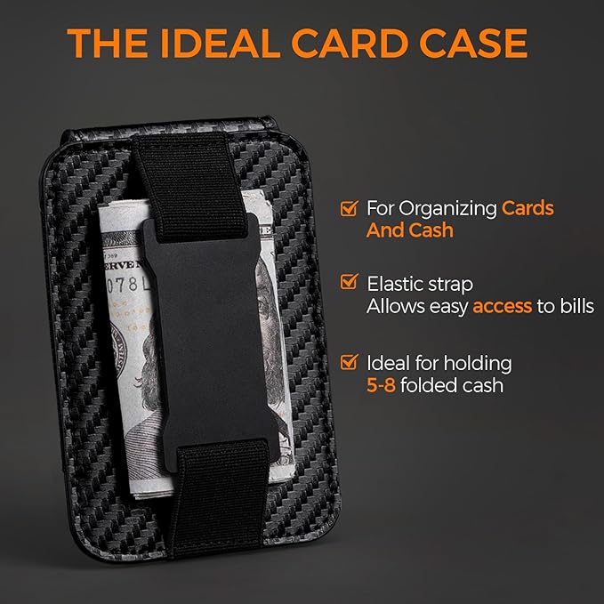 RUNBOX Slim Wallet for Men Front Pocket wallet with Cash Strap Minimalist Leather RFID Blocking wallet