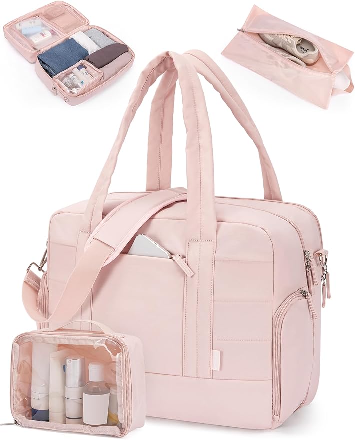 CLUCI Weekender Travel Bag for Women Puffer Tote Bag Carry On Duffle Overnight Bags with Shoe Compartment