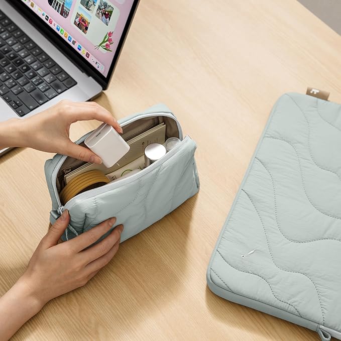 tomtoc Electronics Organizer Travel Case, Soft Puffy Organizer Bag Birthday Christmas Gifts Travel Essentials for Women Girls, Portable Accessory Tech Pouch Storage for Charger, Cord, Cable, Phone