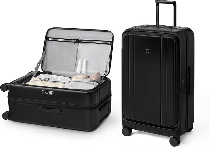 NINETYGO Medium Checked Luggage 24 Inch, Top Opening Luggage Checking In Luggage, Expandable, PC Hard Shell, Larger Capacity Checked, TSA Lock, 360° Spinner Wheels (Black, Hobo Pro)