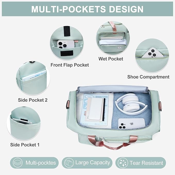 Small Gym Bag for Women, Travel Duffle Bag Carry On Weekender Bag with Shoe Compartment