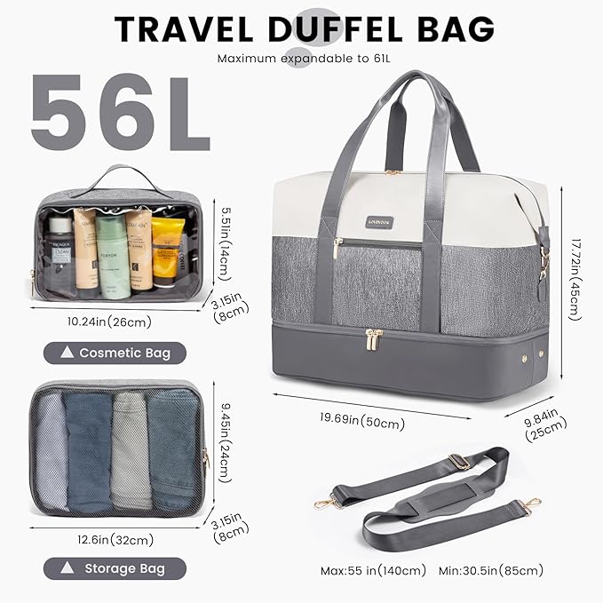 LOVEVOOK Weekender Bag, Large Travel Duffel Bag for Women with 2 Packing Cubes, Carry on Overnight Bag with Shoe Compartment, Mom Hospital Bags for Labor and Delivery