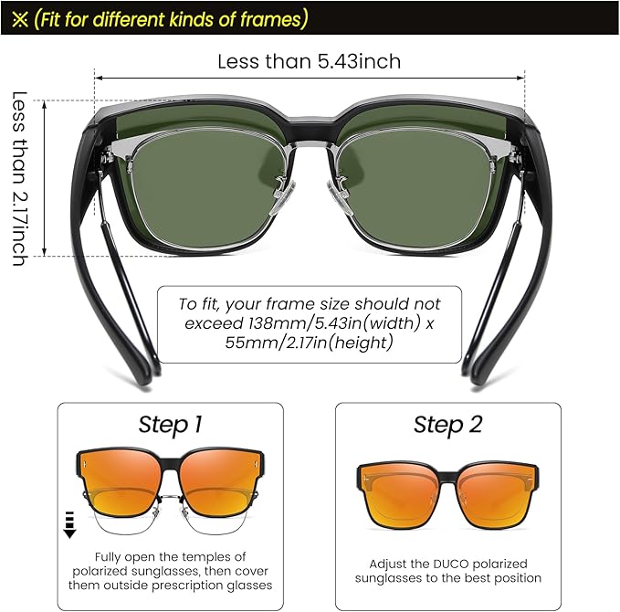 DUCO Fit Over Sunglasses for Men Women Wear Over Glasses Retro Wrap Around Polarized Sun Glasses UV400 Protection DC8981