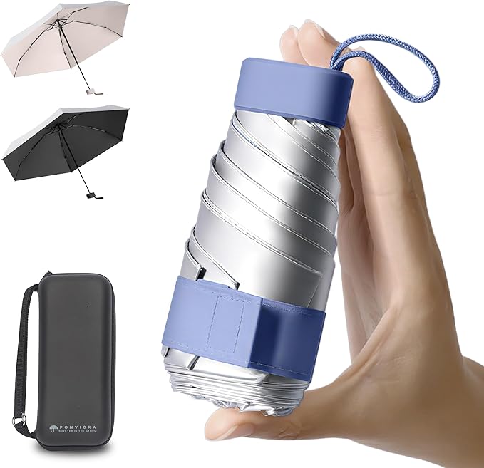 Compact Mini Windproof Travel Umbrella-UPF 50+ Sun & Rain Protection, Small Folding Design Fits in Pocket or Purse, Lightweight Portable with Case for Women, Men & Kids