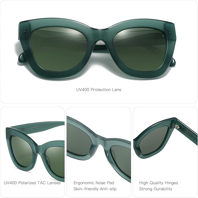 ZENOTTIC Retro Polarized Sunglasses Women - Oversized Cat Eye Trendy Glasses UV Protection - for Beach,Hiking,Party ZS6243