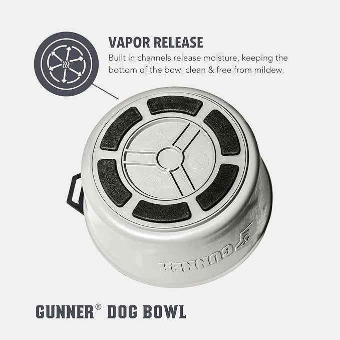GUNNER Dog Bowl with Spill-Proof Travel Lid – 7.5" x 3.75", 1.3 lb, 7-Cup Capacity, BPA-Free, Rust-Proof, Shock-Resistant, Stackable, Dishwasher Safe, Leak-Resistant Nesting Lid – White