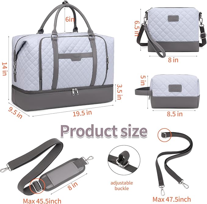 Weekender Bag, Large Travel Duffel Bag for Women, Carry on Overnight Bag with Shoe Compartment and Toiletry Bags