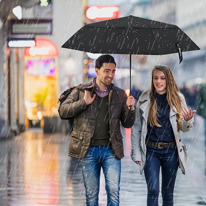 TradMall 2 Pack Travel Umbrella, Double Vented Canopy Windproof Automatic Strong Compact Folding Umbrellas for Rain Women and Men