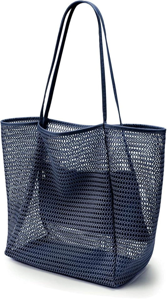 KALIDI BeachNylon Mesh Tote Bag, Casual Tote Bag Hobo Women Foldable MAX 23L Shoulder Bag For Beach Picnic Vacation