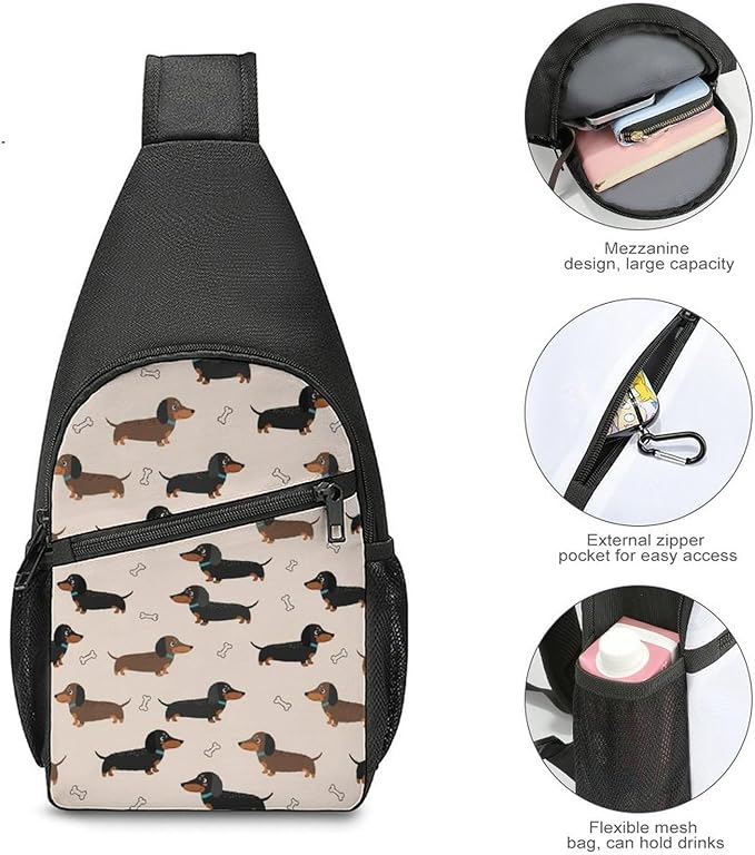 SWEET TANG Womens Fashion Gym Bags Anti Theft Crossbody Shoulder Chest Bag with Small Pocket, Multipurpose Daypack Bag for Cycling Traveling Hiking, Dachshund