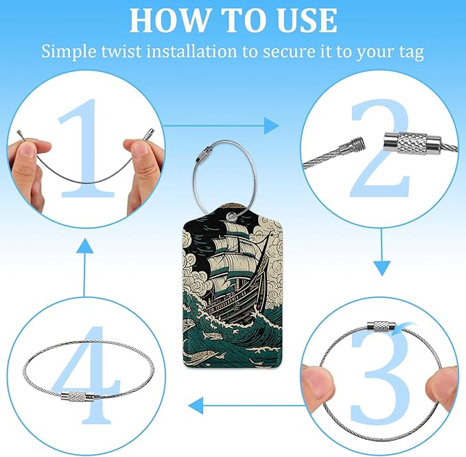 2 Pack Luggage Tag for Suitcase,Pirate Ship Luggage Tag with PU Leather Privacy Cover ID Label & Stainless Steel Loop for Women Men Travel Bag Suitcase