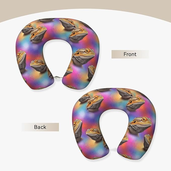 Neck Support Pillow, Comfortable Memory Foam Car/Flight/Airplane Chin Pillows U Shaped Cushion for Office Travel Sleeping Cute Bearded Dragon Lizards