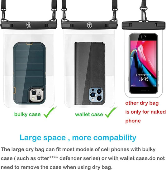 [Up to 10"] Tekcoo Large Capacity Waterproof Phone Case IPX8 [2-Pack] Clear Pouch Lanyard Vacation Dry Bag for iPhone 17/16/15/14/13/12 Pro Max/Pro/Air/SE, Galaxy S25/S24 FE/S23/S22/A17/A15/A14/A36