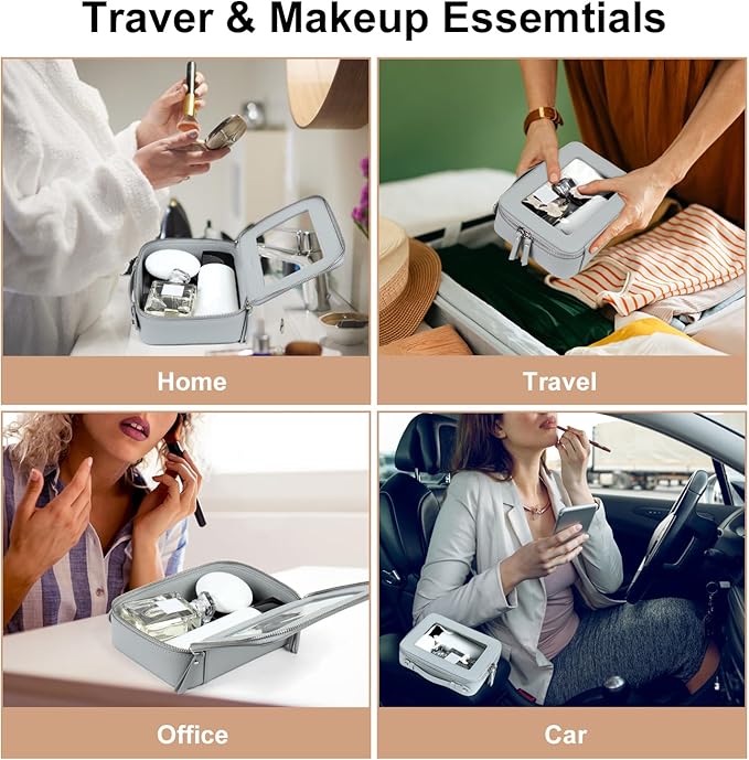 EcoVision Clear Makeup Bag, Travel Cosmetic Accessory Bag, Toiletry Organizer Bags for Women, Portable Waterproof Zipper Cosmetic Bag with Transparent Window