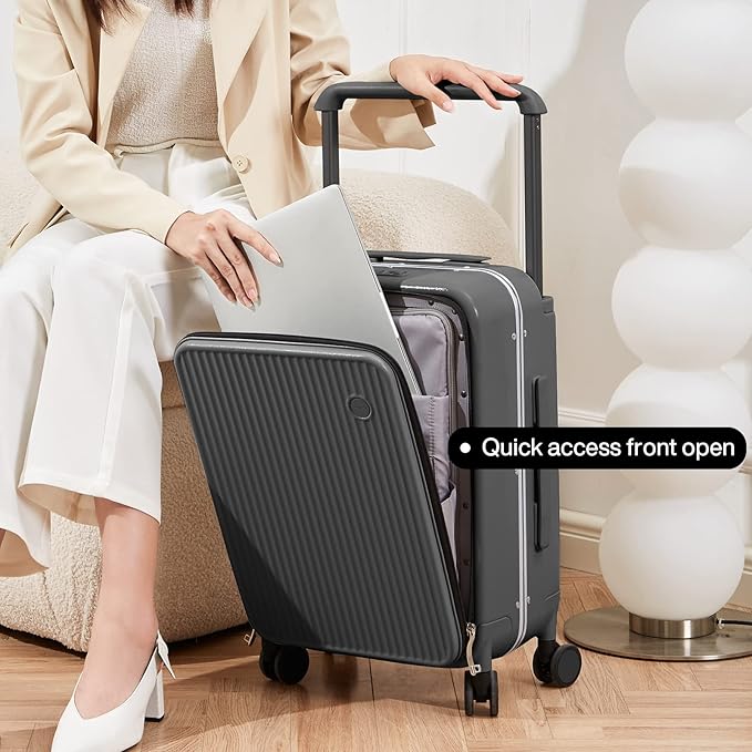 mixi Luggage Suitcases with Spinner Wheels 24'' Travel Luggage with Front Laptop Pocket, Wide Handle PC Hardshell Suitcase with TSA Lock, Checked Luggage(Rock Grey)