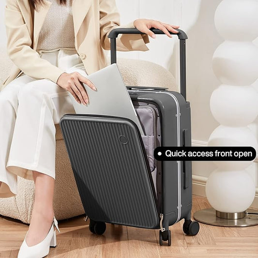 mixi Luggage Suitcases with Spinner Wheels 24'' Travel Luggage with Front Laptop Pocket, Wide Handle PC Hardshell Suitcase with TSA Lock, Checked Luggage(Rock Grey)