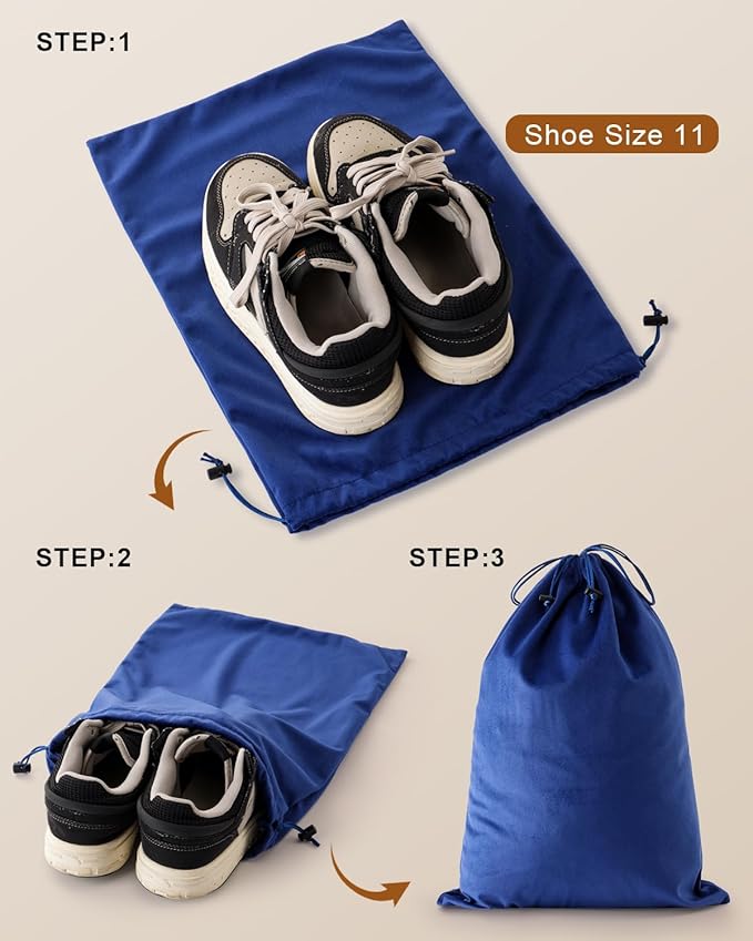 FantasyLife Shoe Bags for Travel, Washable Dust Bags for Storage & Packing, Flannel Shoe Pouch with Drawstring Closure for Purses, Handbags, Shoes & Toys (2, Palace Blue)