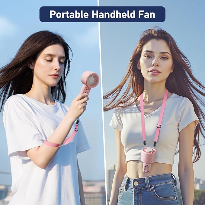 CIVPOWER Handheld Fan: Portable Small Ice Cooling Plate- 4000mAh Rechargeable 100 Gear High-Speed Turbo 10500 RPM - Personal Foldable Battery Operated for Travel Indoor Outdoor Women Men (Pink)